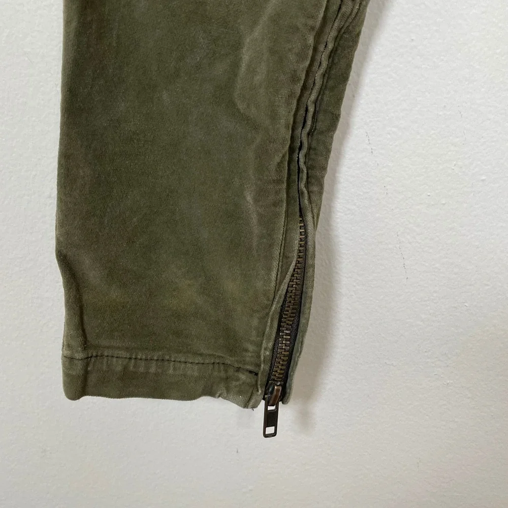 Free People Moto Corduroy Skinny‎ Pants Womens 26 Olive Green Ankle Zip Pocket